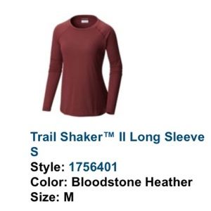 Columbia Trail Shaker II long sleeve wicking tee- red, size medium